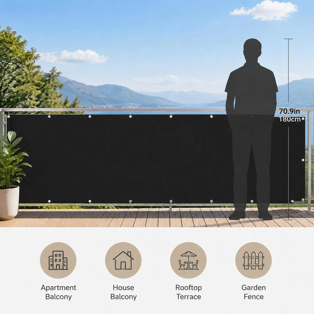 Balcony Privacy Screen, Black, 90x500 Cm, Oxford Fabric