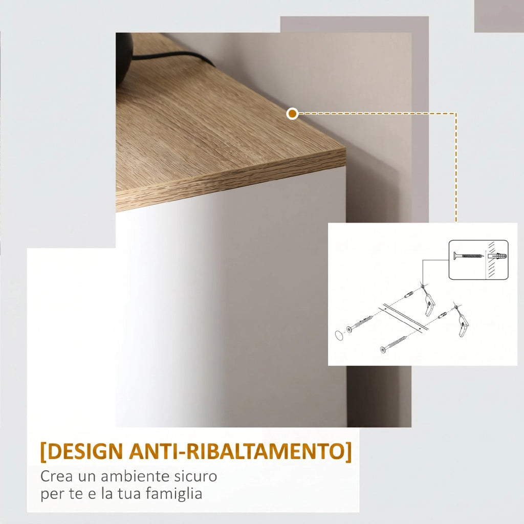 Credenza da Cucina 90x30x90 cm a 3 Ante Ripiani Regolabili Stile Minimalista Nordico in Legno Bianco