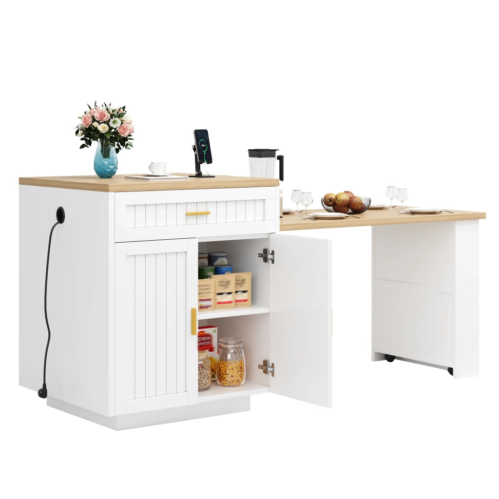 Carrello da cucina estensibile con presa integrata; 1 cassetto; ante e ripiani regolabili; per cucina; 121;5 × 70 × 92 cm