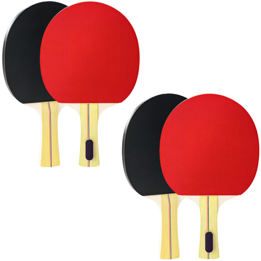 Set 4 Racchette Ping Pong con 8 Palline Base in Legno Ingegnerizzato con Borsa di Trasporto Nero e Rosso
