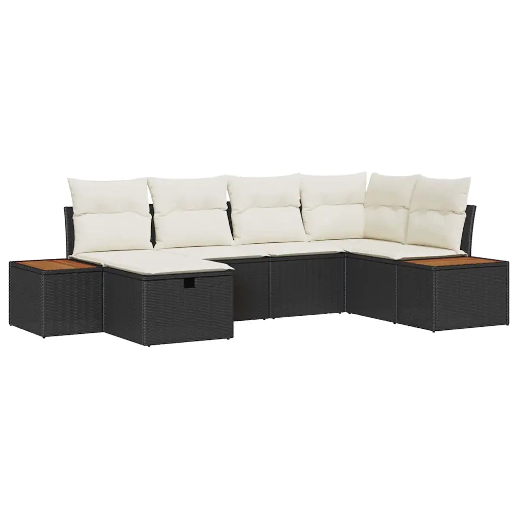 Set Divano da Giardino con cuscino Nero polyrattan