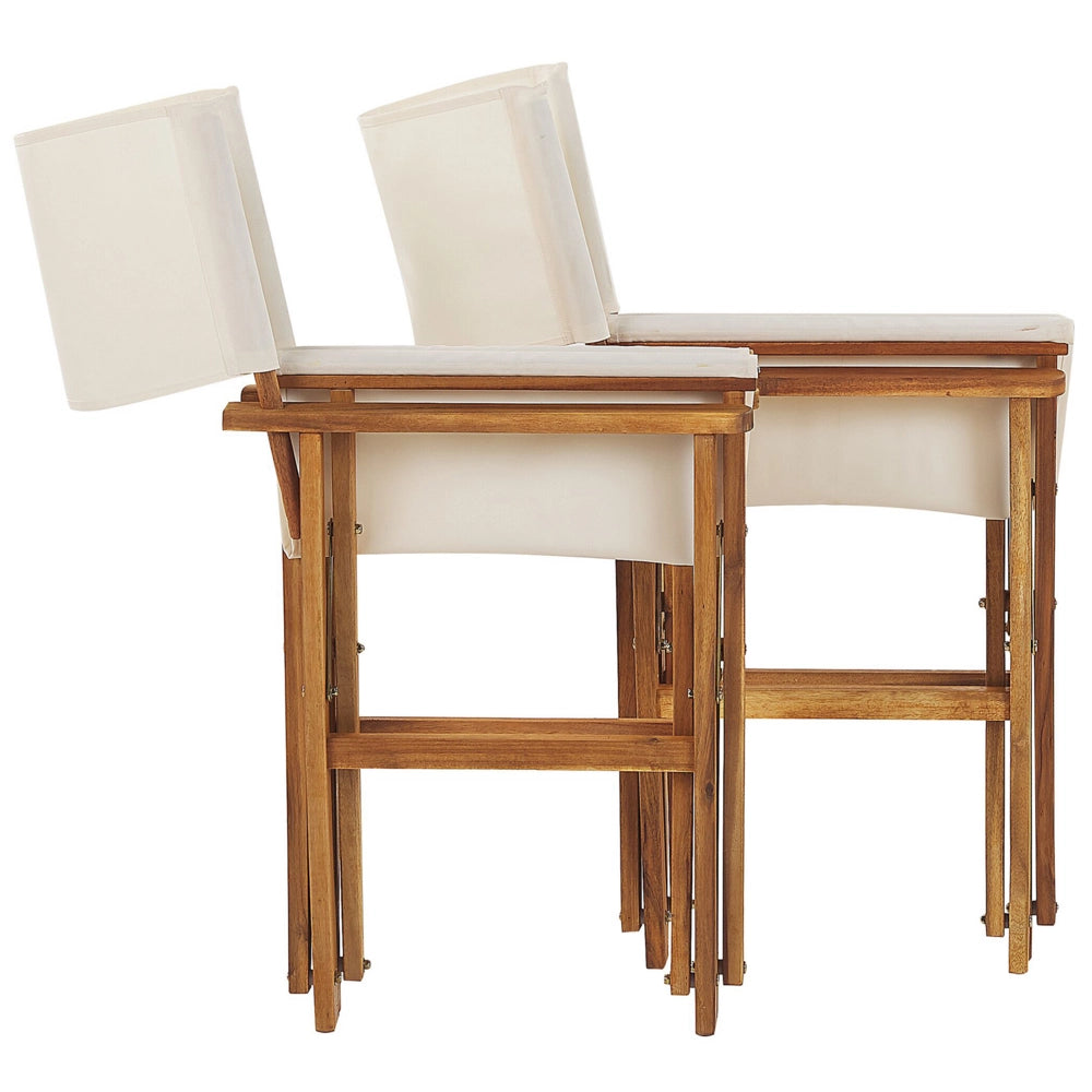 Set di 2 Sedie da Regista in Legno Chiaro di Acacia e Bianco Sporco Pieghevoli