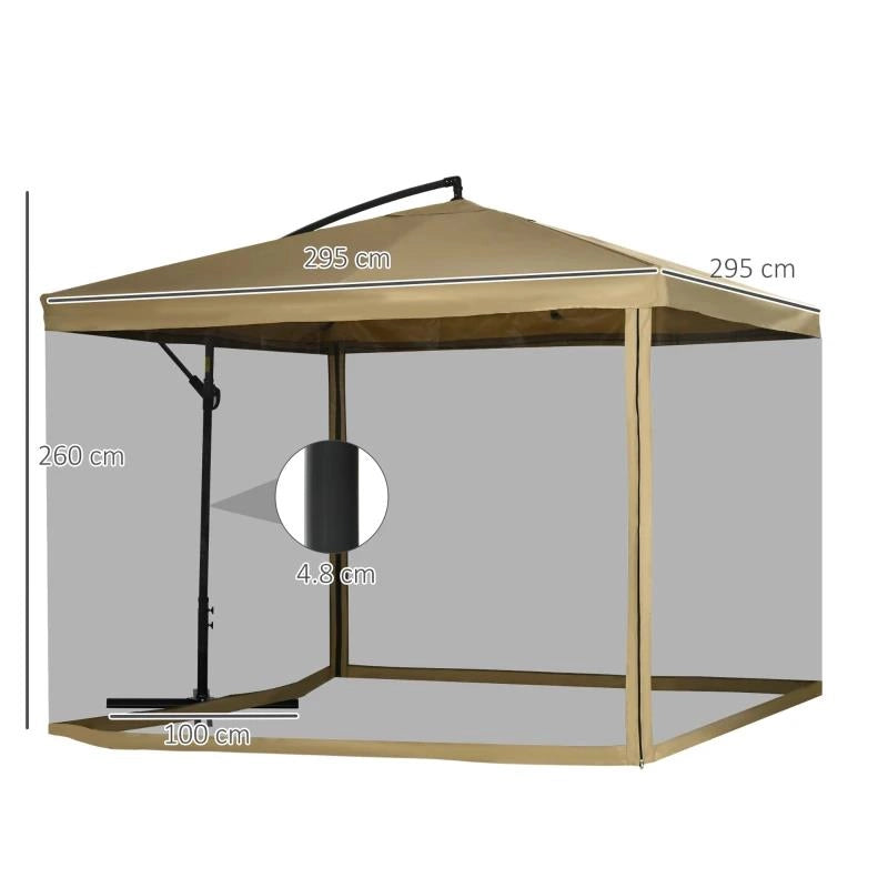 OMBRELLONE DA GIARDINO A BRACCIO INCLINABILE CON APERTURA A MANOVELLA E ZANZARIERA, 3X3 M, BEIGE