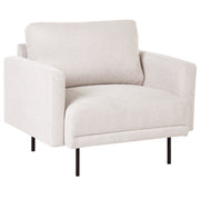 Poltrona moderna imbottita in tessuto beige chiaro con gambe in metallo stile moderno e minimalista