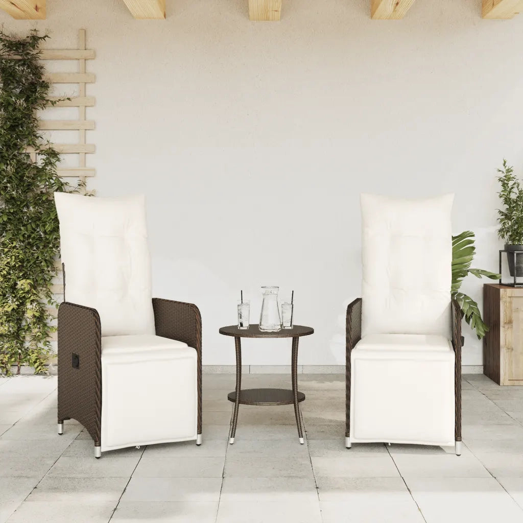 Sedie da Giardino Reclinabili 2 pz con Tavolo Polyrattan 365706