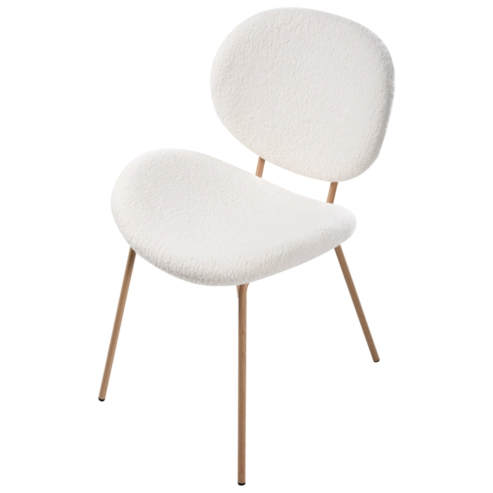 Set di 2 sedie Boucle con gambe effetto legno senza braccioli e tappi per gambe design retrò sedute da sala da pranzo bianco