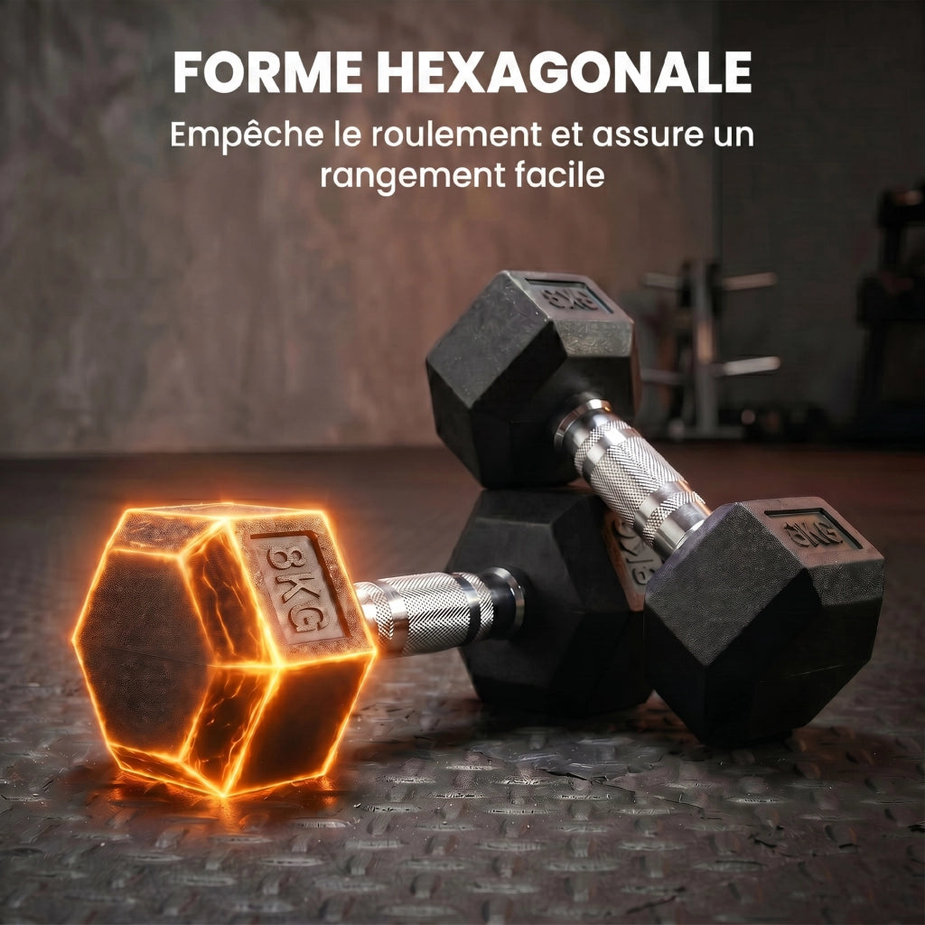 Set manubri corti esagonali 16 kg ¨C zephmum ¨C metallo gomma nero