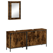 Set Mobili da Bagno | Armadio da bagno 3 pz Rovere Fumo in Legno Multistrato