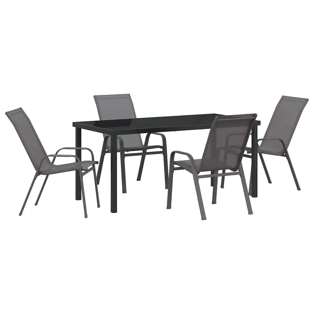 Set da Pranzo per Giardino 5 pz | Set Salotto da Giardino Grigio e Nero