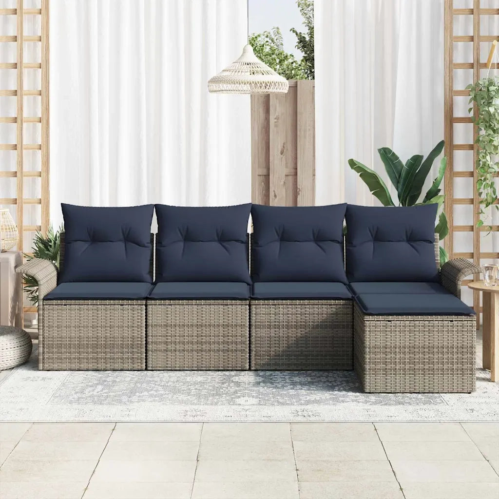Set Divano da Giardino con cuscino 5 pcs Grigio polyrattan