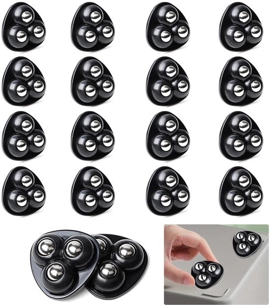 16 pezzi di ruote per mobili, ruote autoadesive, rotazione 360 gradi, ruote di sterzo, ruote a sfera silenziosa, per elettrodomestici, cassetti, contenitori di ripostiglio (palle in acciaio nero)