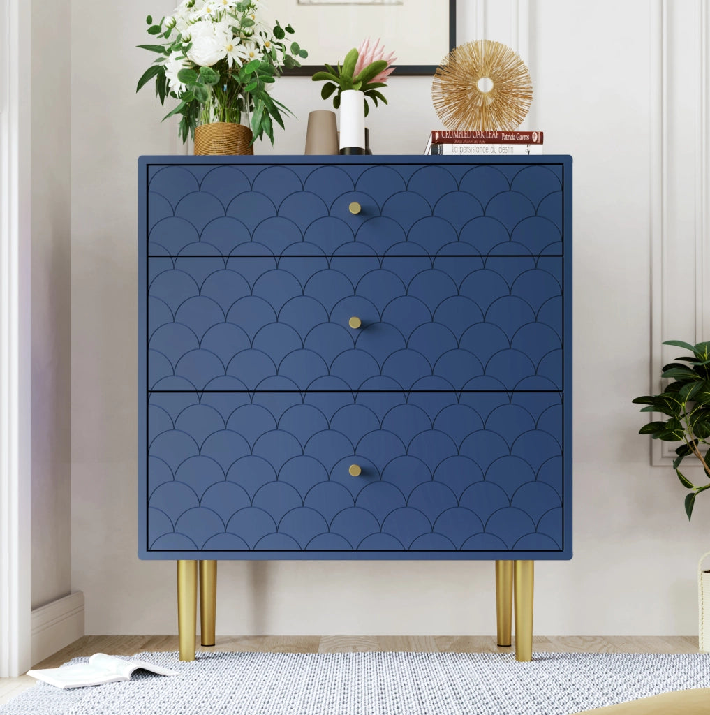 Cassettiera blu navy con 3 cassetti, gambe in metallo, 75 x 40 x 89 cm