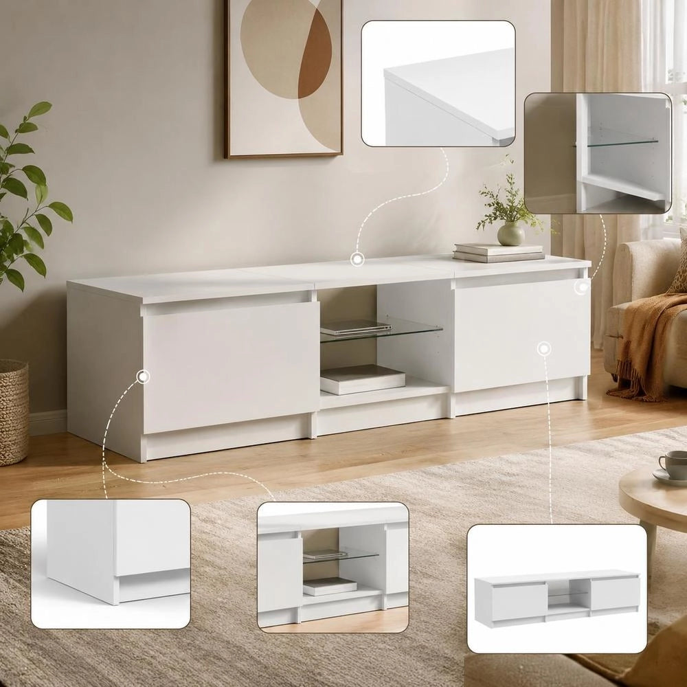 TV Cabinet With LED Lights White 140x40x36 Cm
