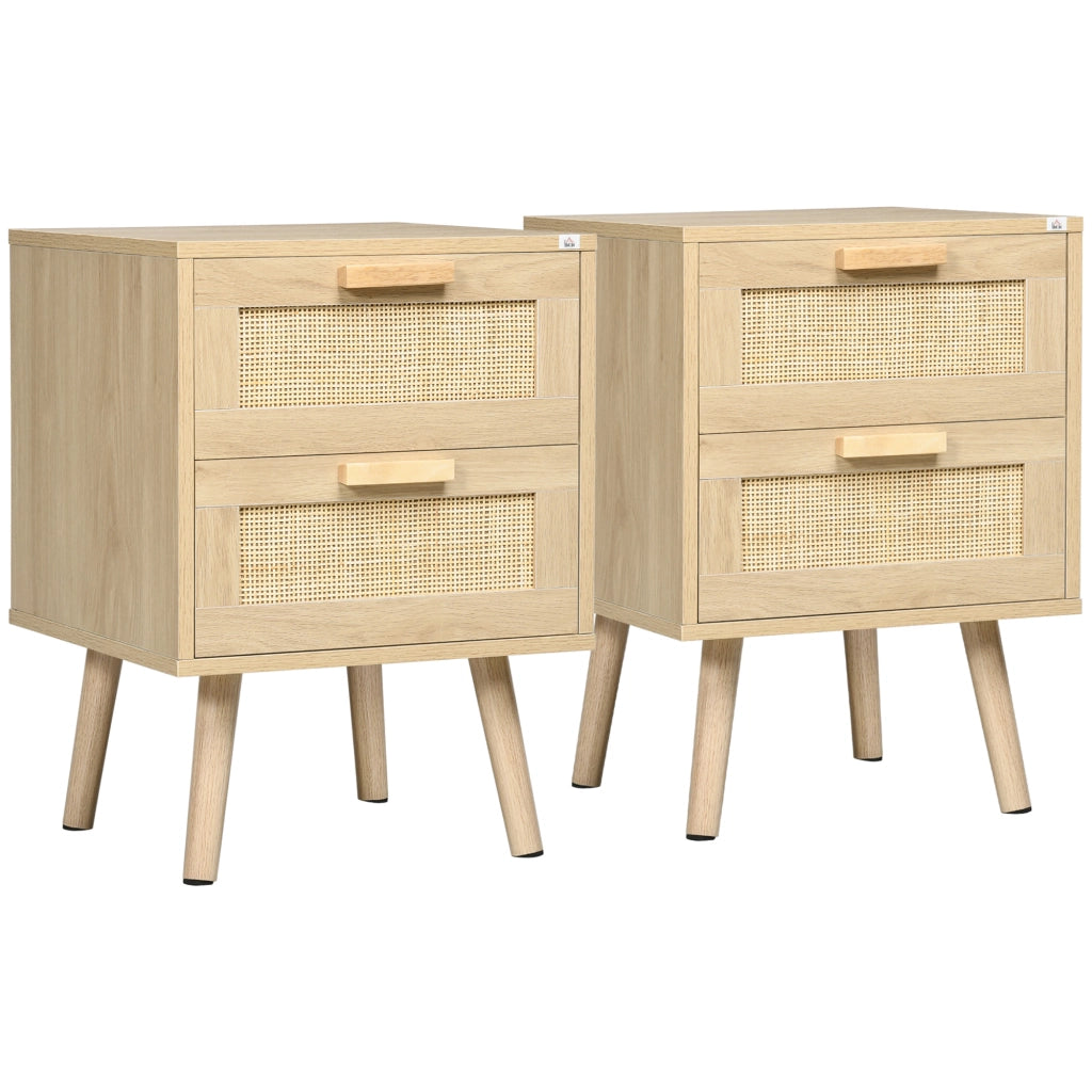 Comodino Boho in Legno Naturale ¨C Xylo ¨C 2 Cassetti, 40x40x56cm