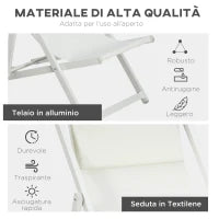 Set 2 Sedie Poltrona Sdraio da Esterni Pieghevoli e Reclinabili in Alluminio, 96.5x58x91.5 cm, Beige