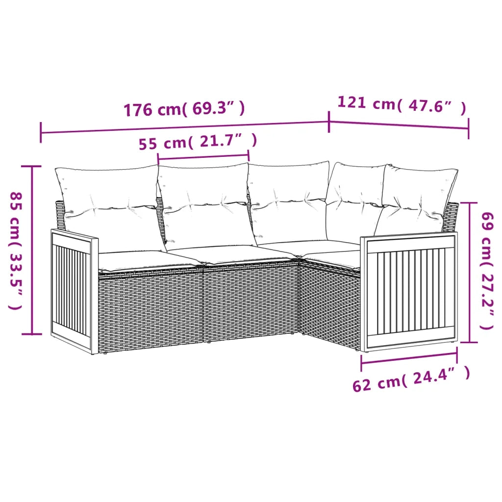 Set Divani da Giardino 4 pz con Cuscini Nero in Polyrattan 3227610