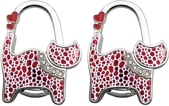 Portaoggetti con chiusura a grilletto - Sostegno per tavolo pieghevole - Disegno gatto - Materiale in acciaio inox - Impermeabile - Improntato - Portaoggetti per borsa