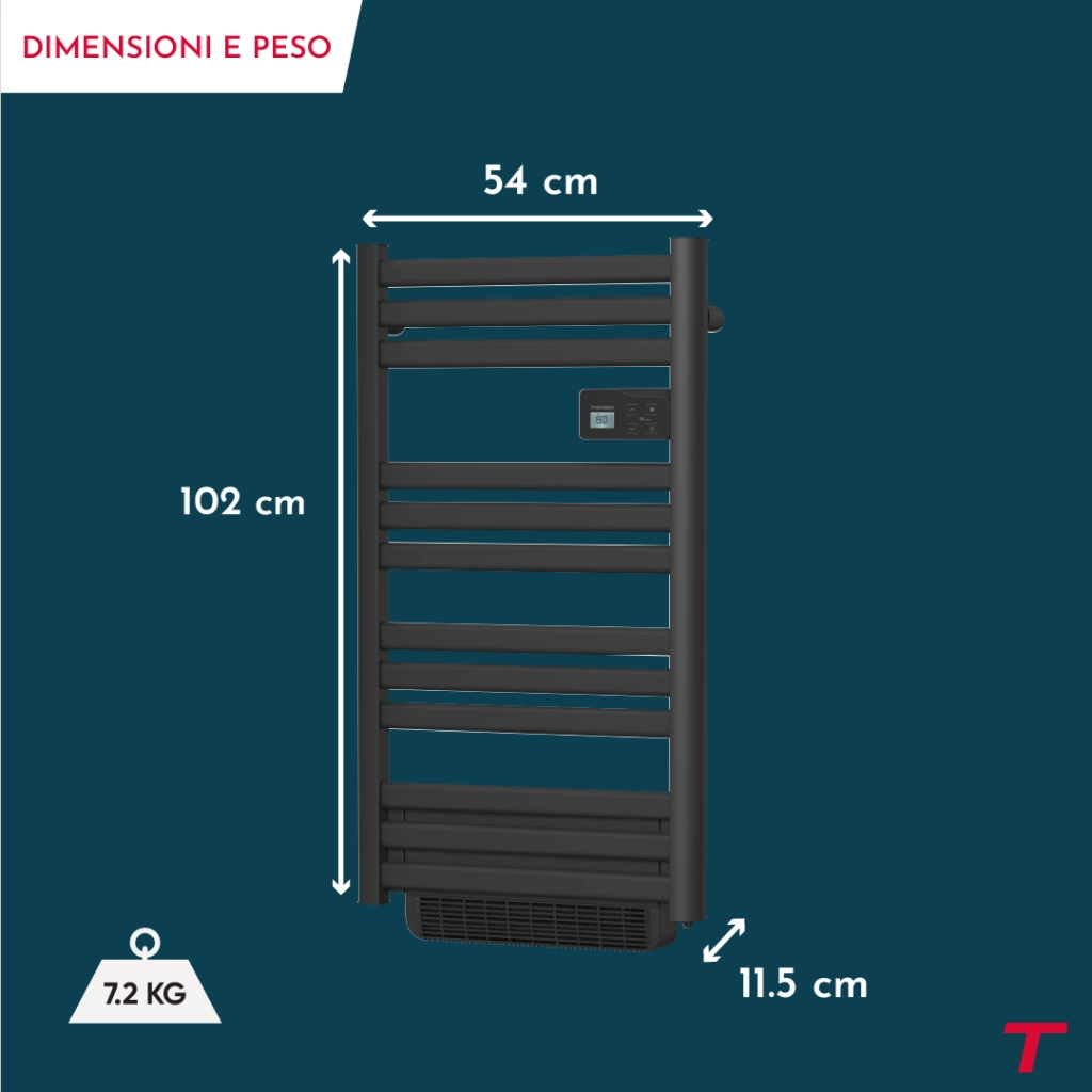 Scaldasalviette elettrico Thomson senza fluido, connesso WiFi, con ventilatore, 500 + 1000W, Cosmo nero
