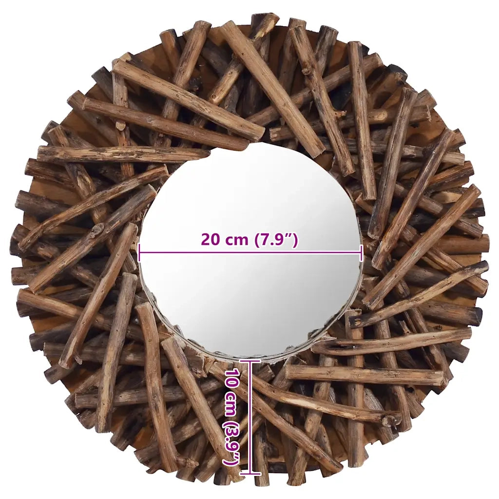 Specchio da Parete 40 cm in Legno di Teak Rotondo 288801