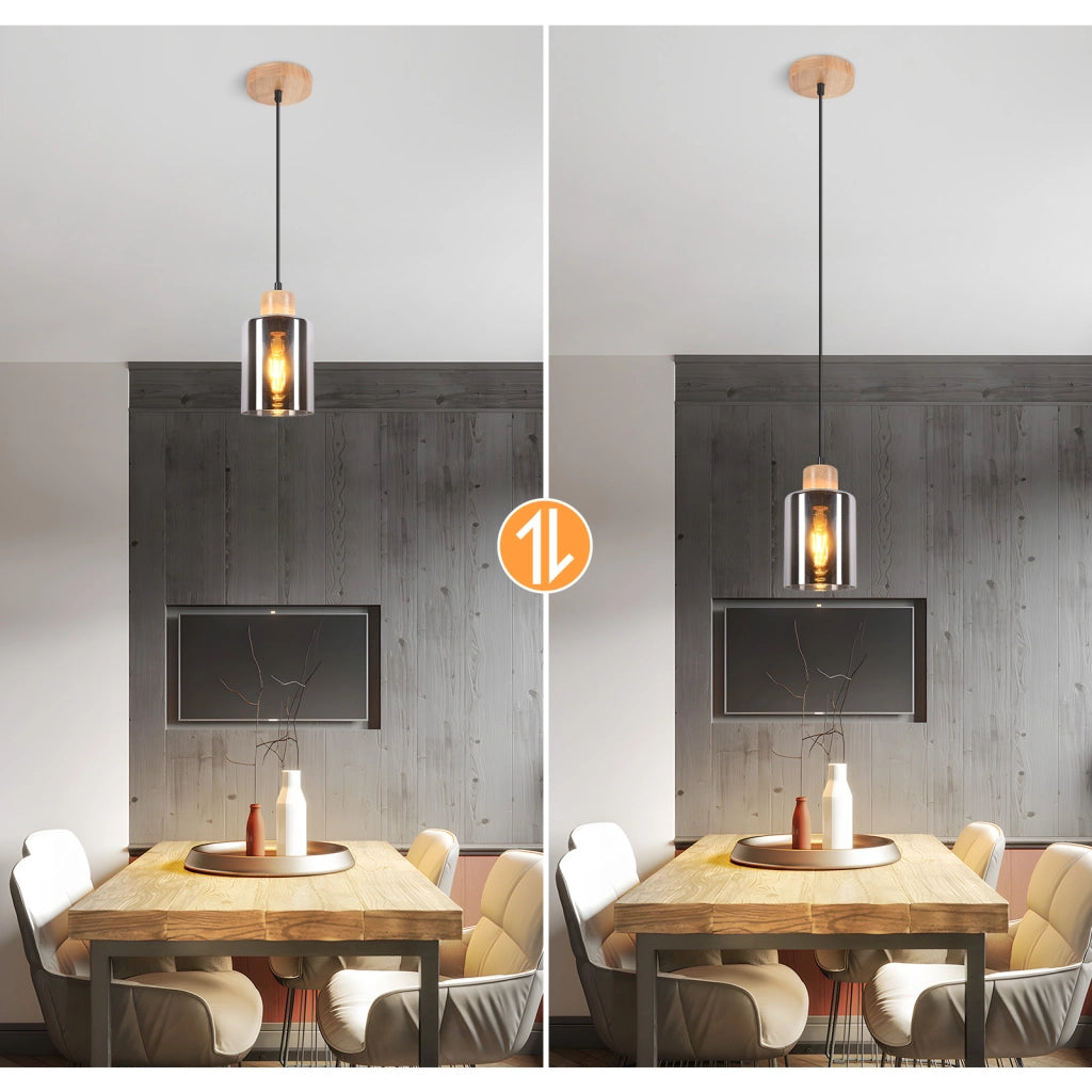 Lampada a sospensione ZMH in legno vintage per tavolo da pranzo 1 luce E27 lampada da sala da pranzo industriale