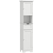 MOBILE COLONNA BAGNO IN LEGNO CON 2 ARMADIETTI CON SENSORE, RIPIANO APERTO E CASSETTO, 40X30X170 CM, BIANCO