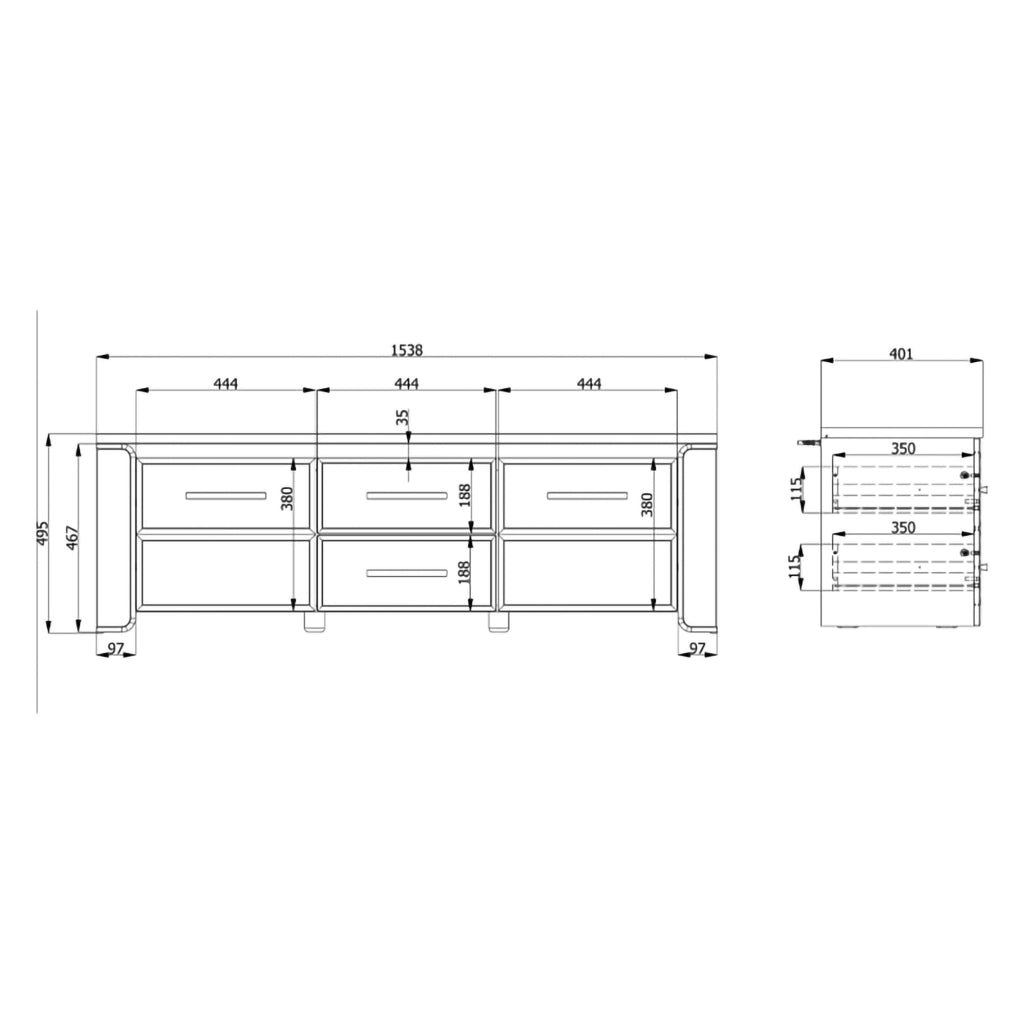 Aramo, Mobile Porta tv 2 Cassetti, 154x40x50h cm Bianco Opaco