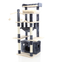 Fudajo Albero tiragraffi per gatti 134cm grigio scuro, con casetta e amaca