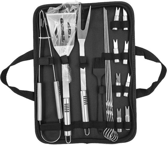 Set di accessori per grigliare da 16 pezzi in borsa di canapa - Utensili in acciaio inossidabile con accessori per grigliare per uso esterno in casa