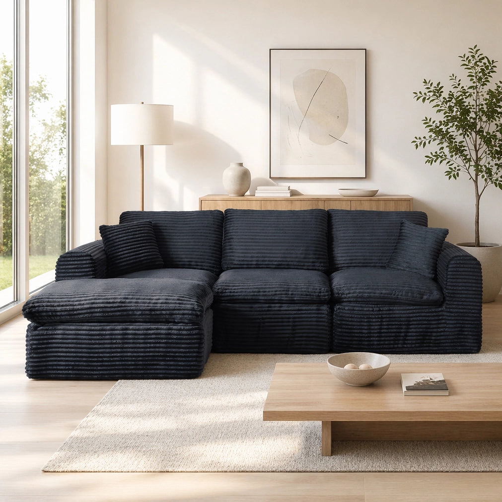Divano modulare 3-in-1 3 moduli; in corduroy nero e blu