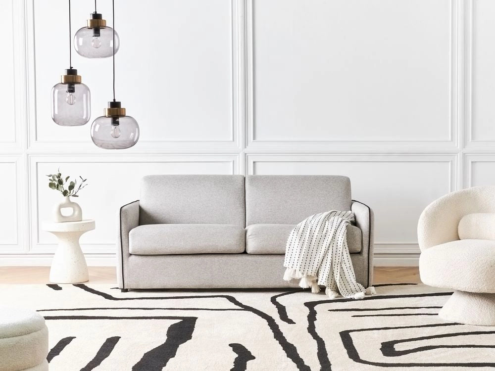 Divano letto in tessuto grigio imbottito a 2 posti trasformabile con gambe in plastica Soggiorno moderno minimalista