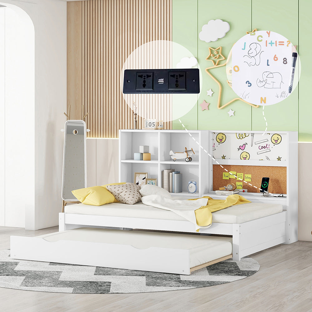 Divano letto 90x200 cm - Xylo - Bianco, estraibile, USB, scomparti