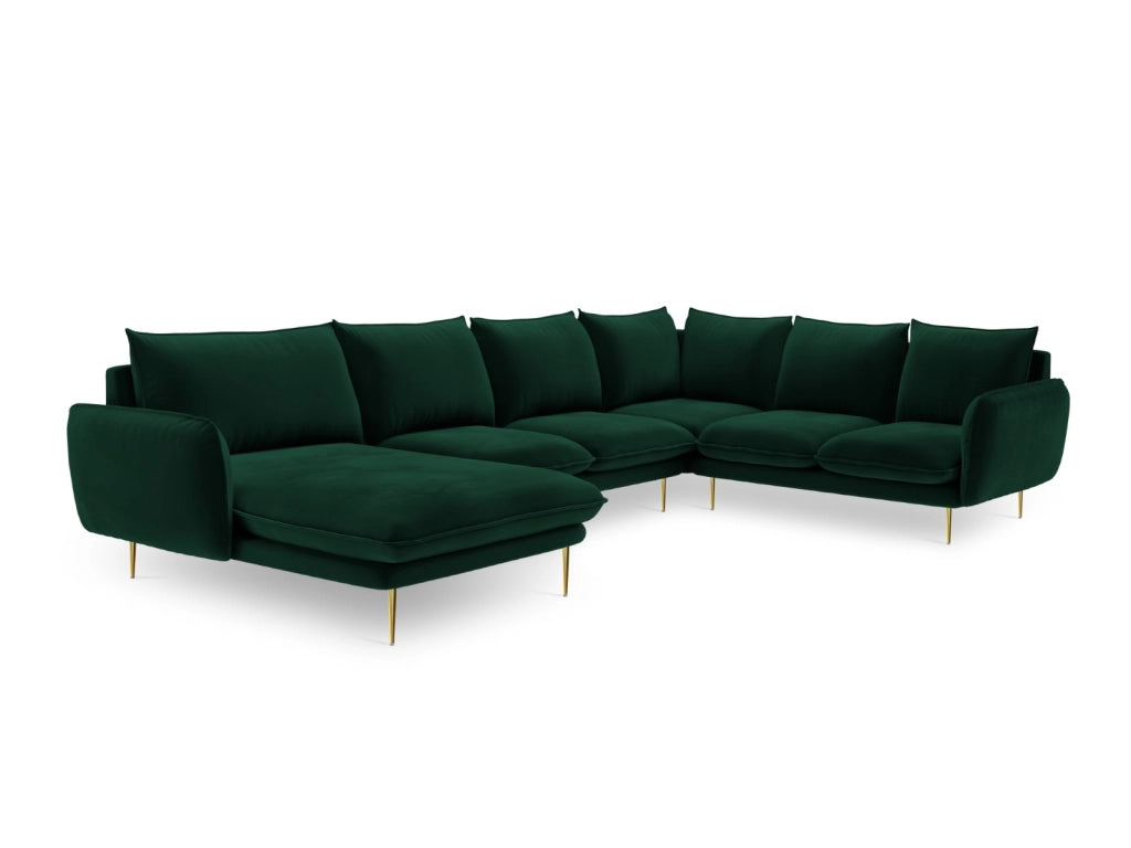 Cosmopolitan Design - Divano panoramico destro "Vienna" 7 posti in velluto verde bottiglia 