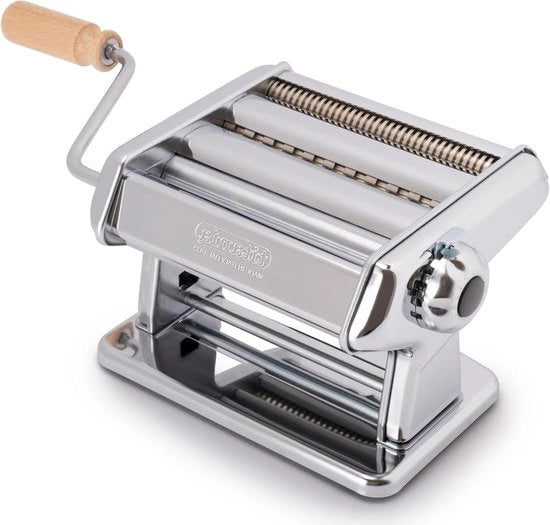 Macchina per la Pasta 100% Fatta in Italia. Macchina per la Pasta in Acciaio Fresco a Mano con Manubrio per Lasagna Tagliolini Fettuccine Cromo