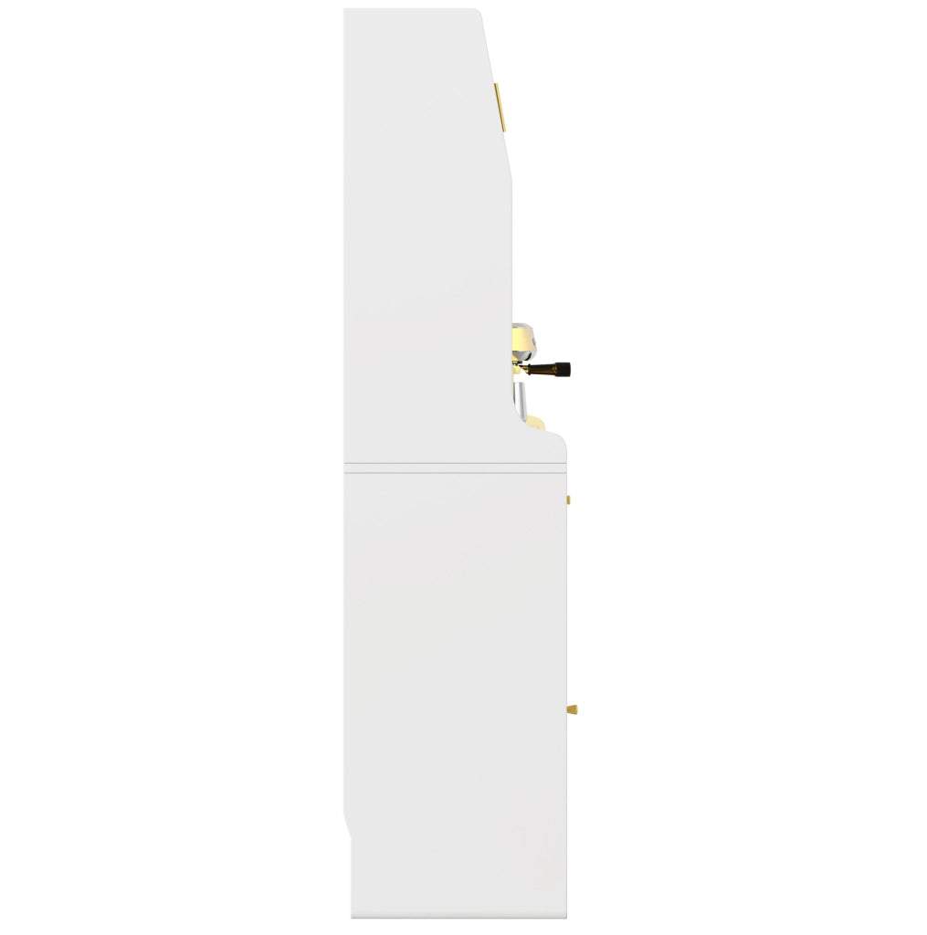 Credenza alta 120x40x180 cm con LED da app; ripiani regolabili e cassetti in MDF e PB bianco