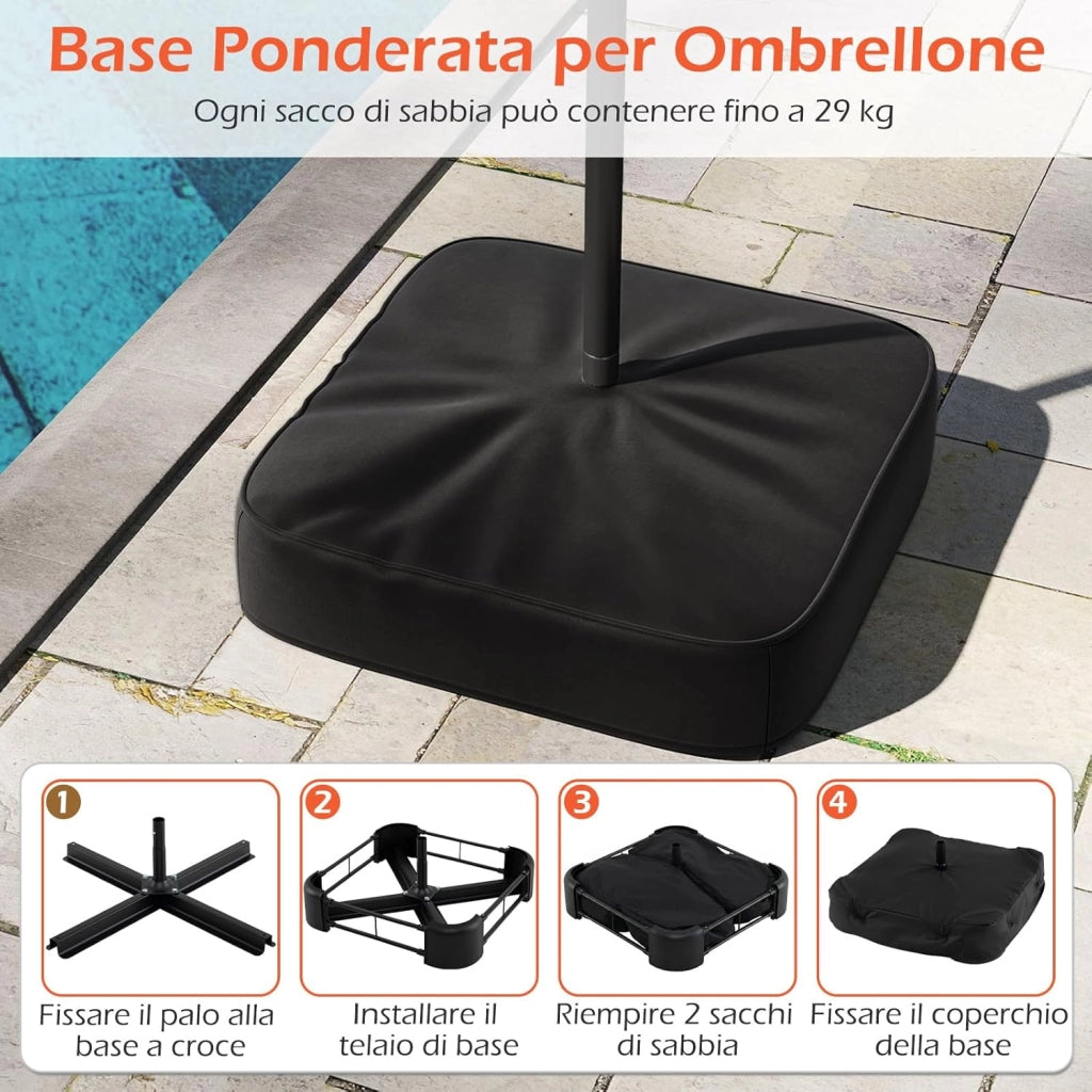 Ombrelloneda Giardino Doppio 400 x 200 cm, Ombrellone Rettangolare con Base, Anti-UV, con Manovella e 12 Stecche, per Giardino Piscina Patio (Arancione)