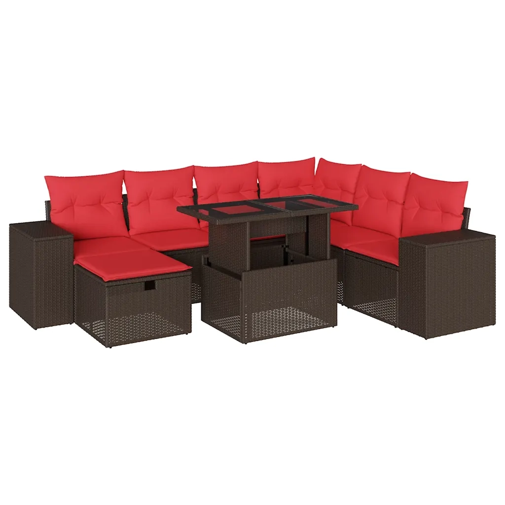 Set Divani da Giardino 8 pz con Cuscini Marrone in Polyrattan 3275324