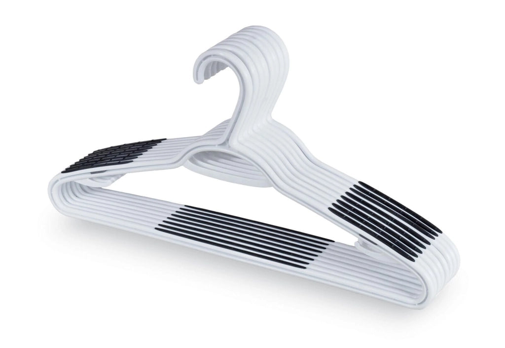 Domopak Living 8001410073716 Set 8 Appendiabiti in Plastica Triangolari Antiscivolo con Barra Portapantaloni 42 cm colore Bianco