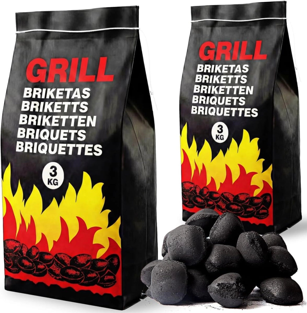® Carbonella per Barbecue 27kg 9 Sacchetti da 3 kg Bricchetti Carbone per Grigliare BBQ Bricchette Grigliata Brace