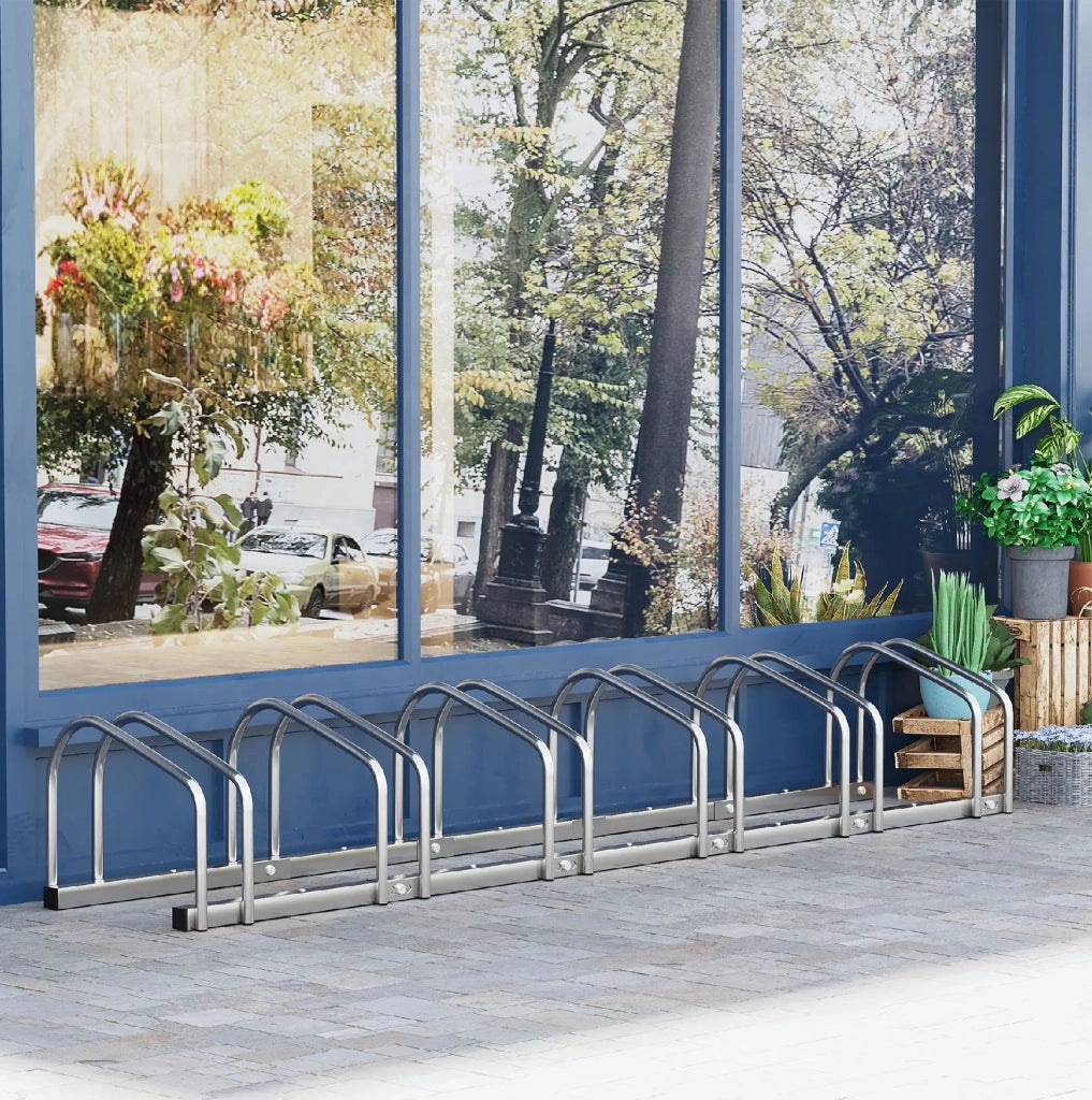 Rastrelliera Parcheggio Bici 6 Posti in Acciaio 33x27x162 cm Silver
