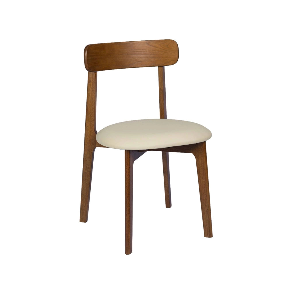 Set 2 sedie vintage in legno di hevea e similpelle, noce