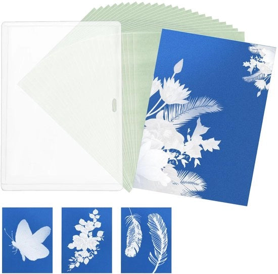 Papier per Sun Print 24 fogli - Papier per Cyanotype 14,8x10,5cm - Mapa trasparente - Solar Print sensibile alla luce naturale - Progetto creativo DIY