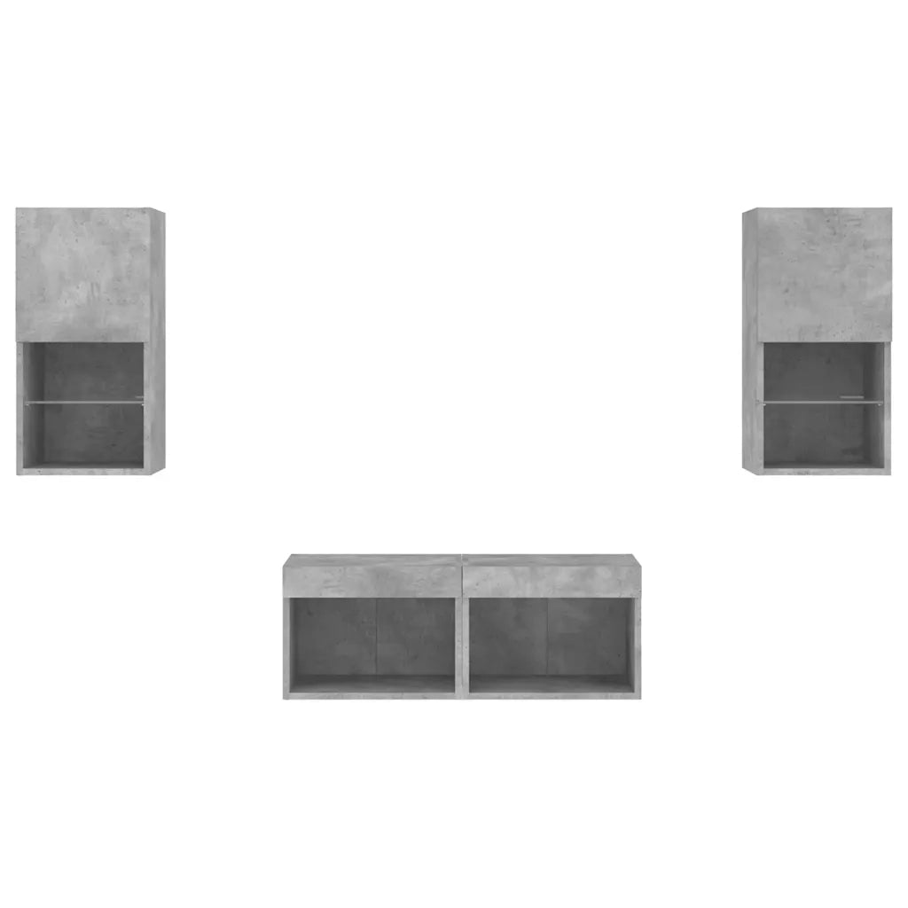 Mobili TV a Muro 4pz con Luci LED Grigio Cemento