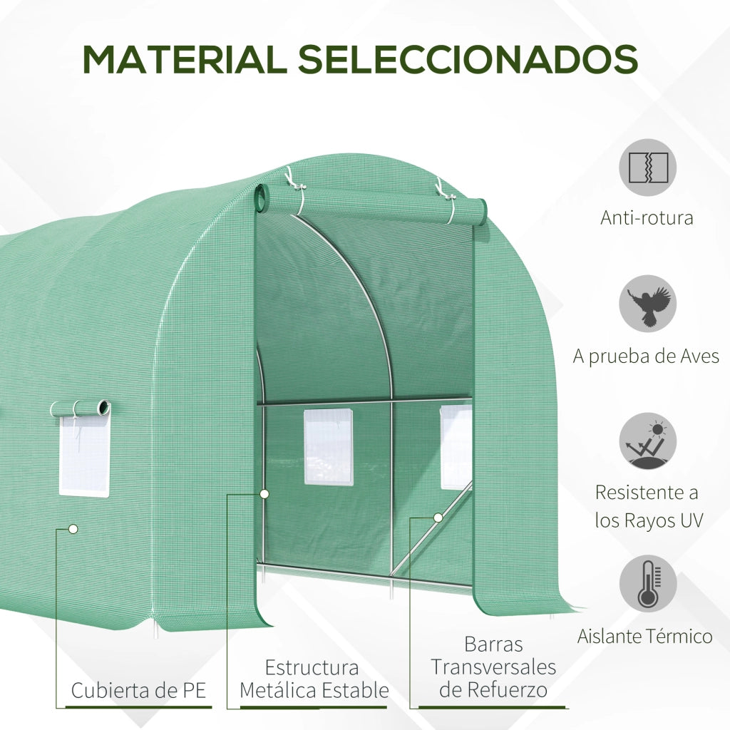 Serra Tunnel da Giardino ¨C Xylo ¨C 445x200x200 cm Verde PE 140g/m2 con 6 Finestre