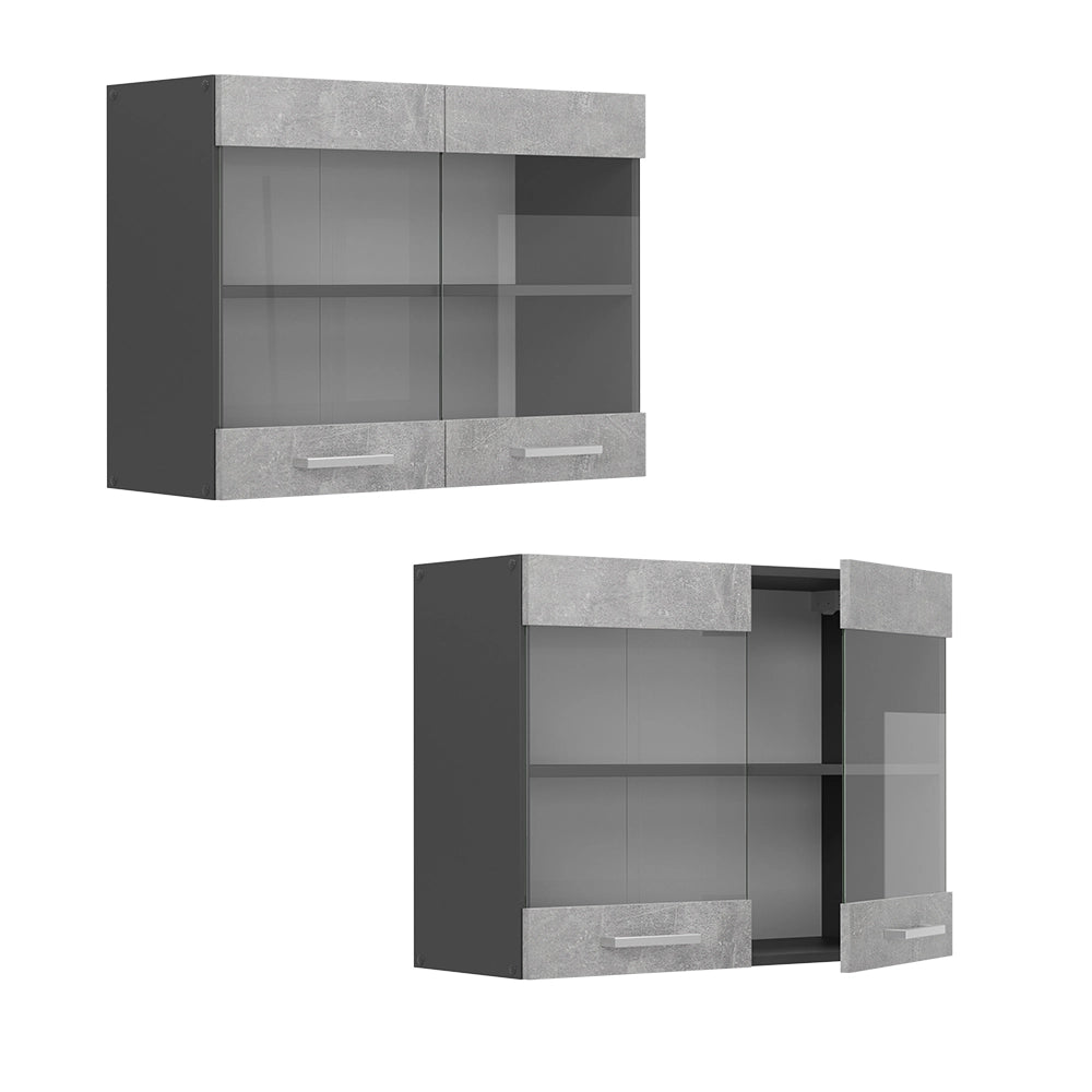Mobile da cucina in vetro R-Line Calcestruzzo/Antracite 80 cm Vicco
