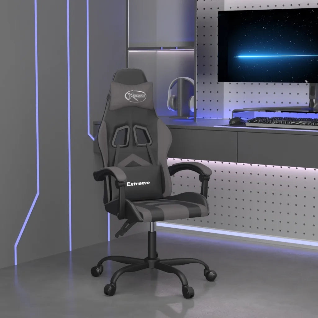 Sedia da Gaming | Sedia da e-sports Girevole Nera e Grigia in Similpelle