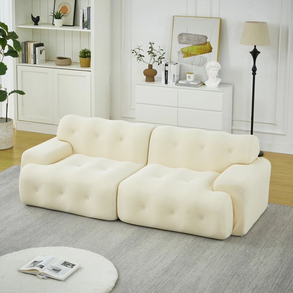 Divano Cloud a due posti beige con braccioli larghi e design moderno, 224x104x66 cm
