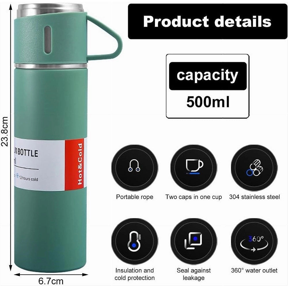 Trade Shop - Borraccia Termica 500ml In Acciaio Inox Con Tazza Manico Per Bevande Calde Fredde -