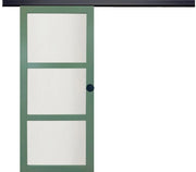 Porta Scorrevole Verde Ral 6021 Vetri H204 x L83 + Binario Alluminio Nero e 2 Gusci Neri