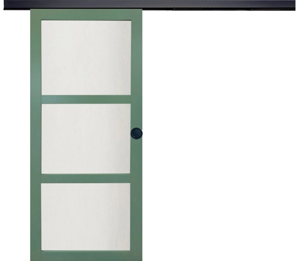Porta Scorrevole Verde Ral 6021 Vetri H204 x L83 + Binario Alluminio Nero e 2 Gusci Neri
