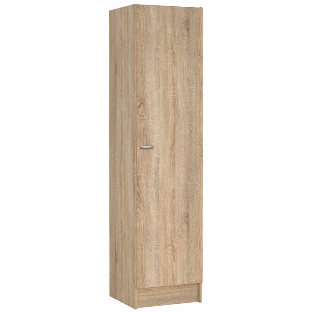 Colonna Bagno Armadio Alto 1 Anta Salvaspazio Con 4 Ripiani Regolabili Mobile Moderno Per Ingresso Corridoio Ripostiglio Maniglia In Metallo Argentata 200 X 47.1 X 49.2 Cm Rovere